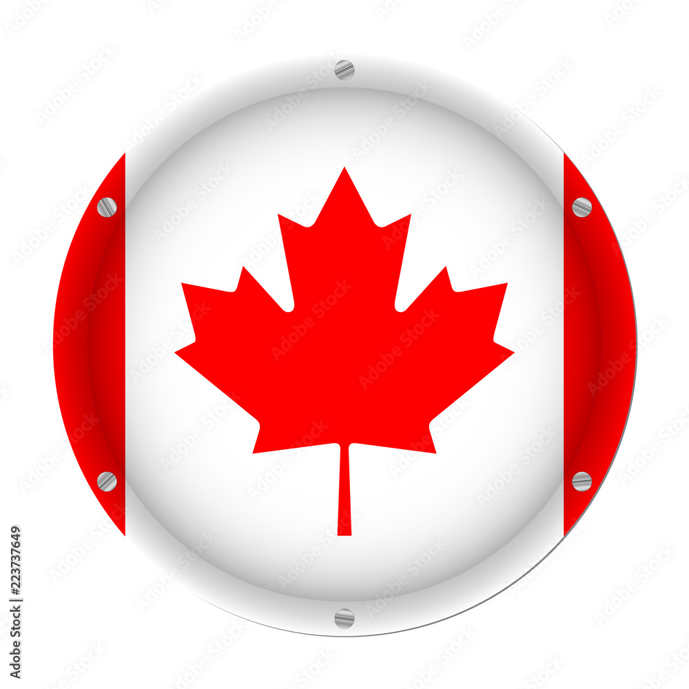 round metallic flag of Canada with screws round metallic flag of Canada with screws