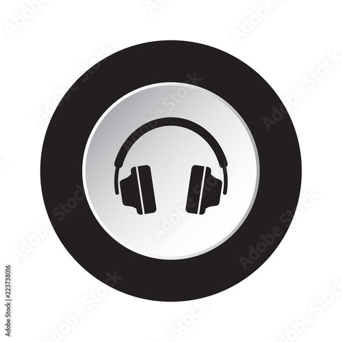 round black, white button icon with headphones