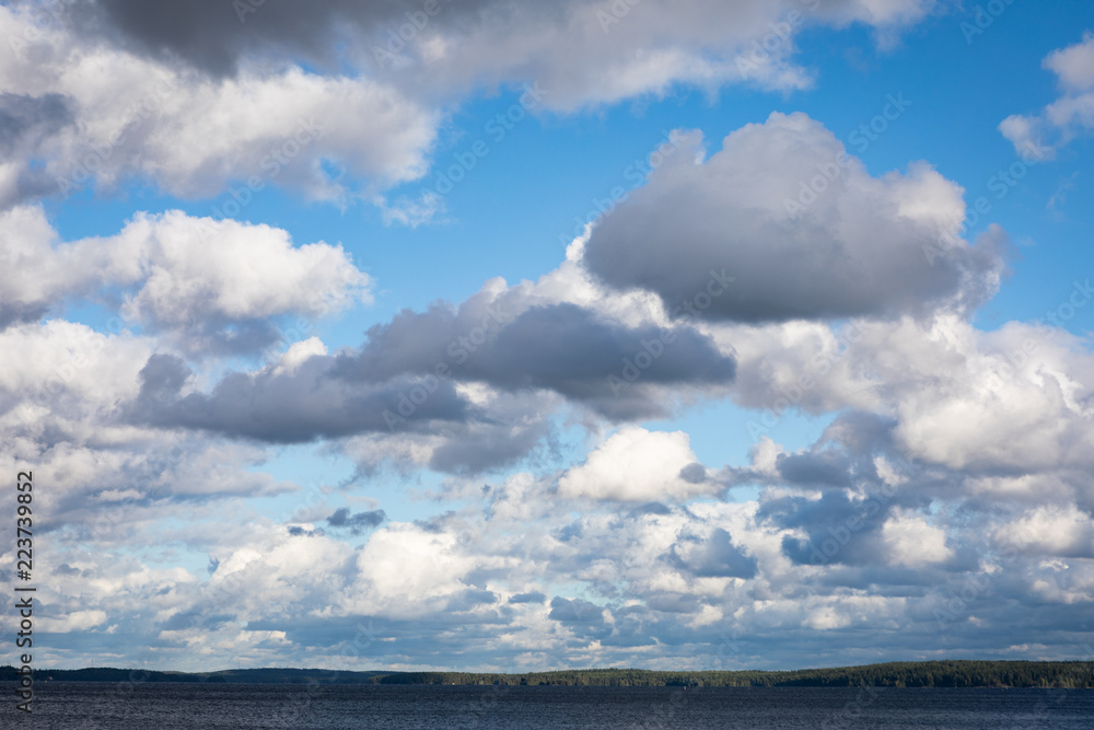 Lake landscape and cloudy sky