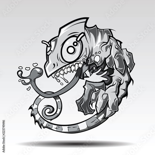 Green cartoon chameleon tattoo Design.