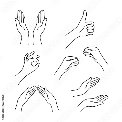 thin line drawing black hands collection