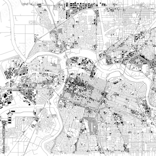 Cartina di Sacramento, vista satellitare, capitale, città, California, Stati Uniti. Case e strade photo
