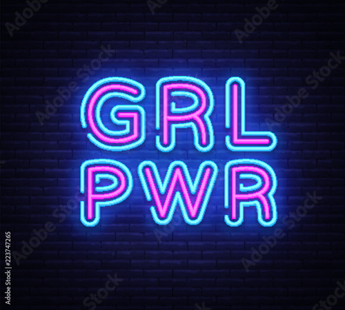 Girl Power neon sign vector. Grl Pwr Design template neon sign, light banner, neon signboard, nightly bright advertising, light inscription. Vector illustration