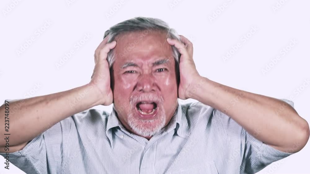 Old man scream isolated on white background. Asian man with white beard. Senior lifestyle concept. Old man scream isolated on white background. Asian man with white beard. Senior lifestyle concept.