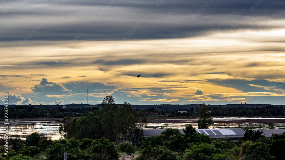 Early morning over the outskirts of Bueng Kan City, Bueng Kan Thailand.