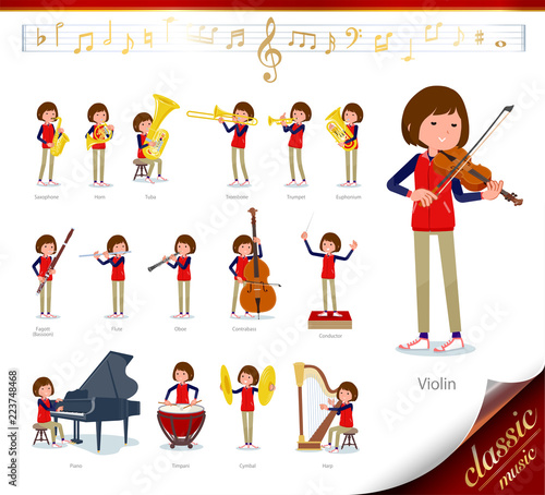 flat type Store staff red uniform women_classic music