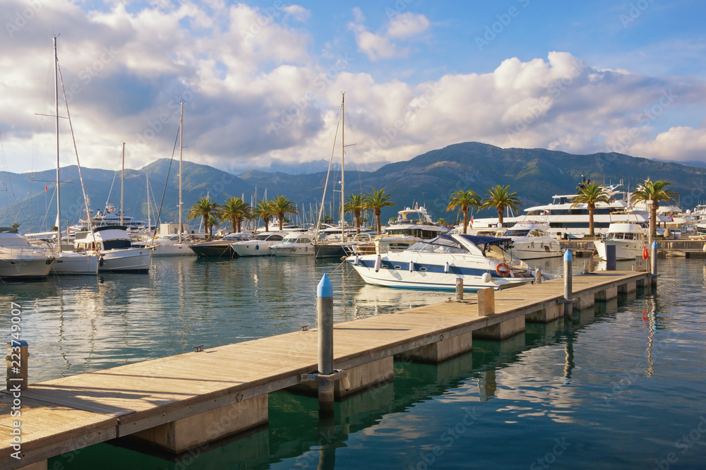 Fototapeta premium View of yacht marina of Porto Montenegro. Montenegro, Bay of Kotor, Adriatic Sea, Tivat city