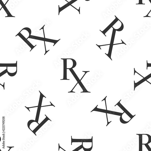 Medicine symbol Rx prescription icon seamless pattern on white background. Flat design. Vector Illustration