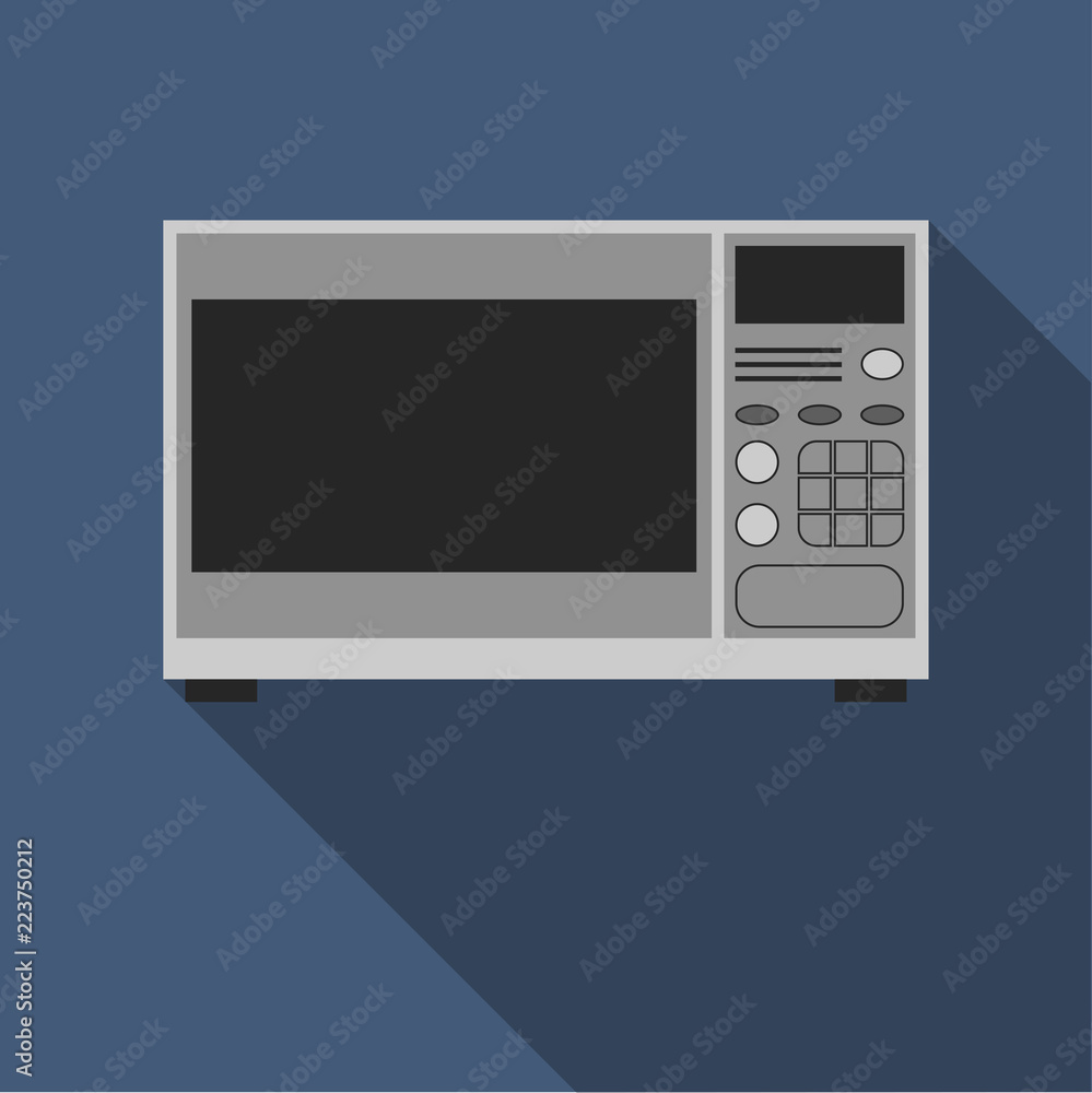 Microwave oven in gray with an electronic display and buttons in a flat style Microwave oven in gray with an electronic display and buttons in a flat style