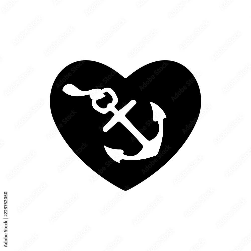 Ships anchor with a black heart symbolizing love and romance, a honeymoon or Valentines cruise or a love of boating and yachting, vector illustration Pirates heart. Valentines day template Ships anchor with a black heart symbolizing love and romance, a honeymoon or Valentines cruise or a love of boating and yachting, vector illustration Pirates heart. Valentines day template