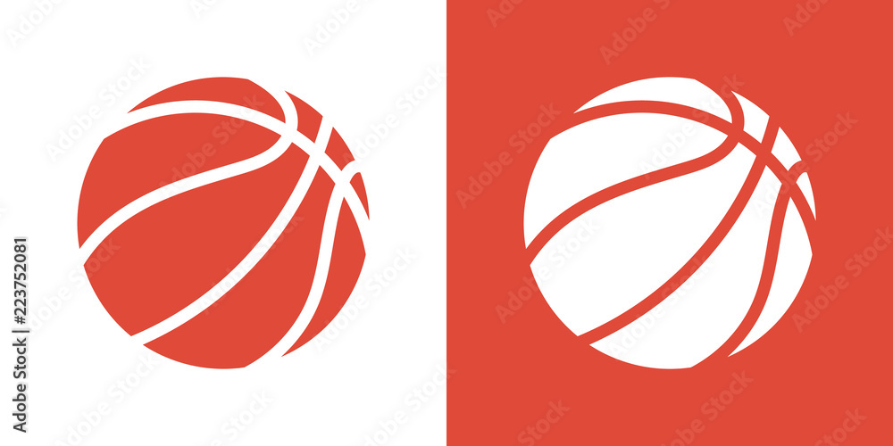 A set of two variants of simple basketball ball icons. On white and on an orange background. 10 eps