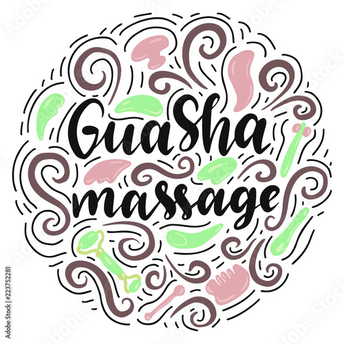 Gua Sha massage lettering with massage tools.