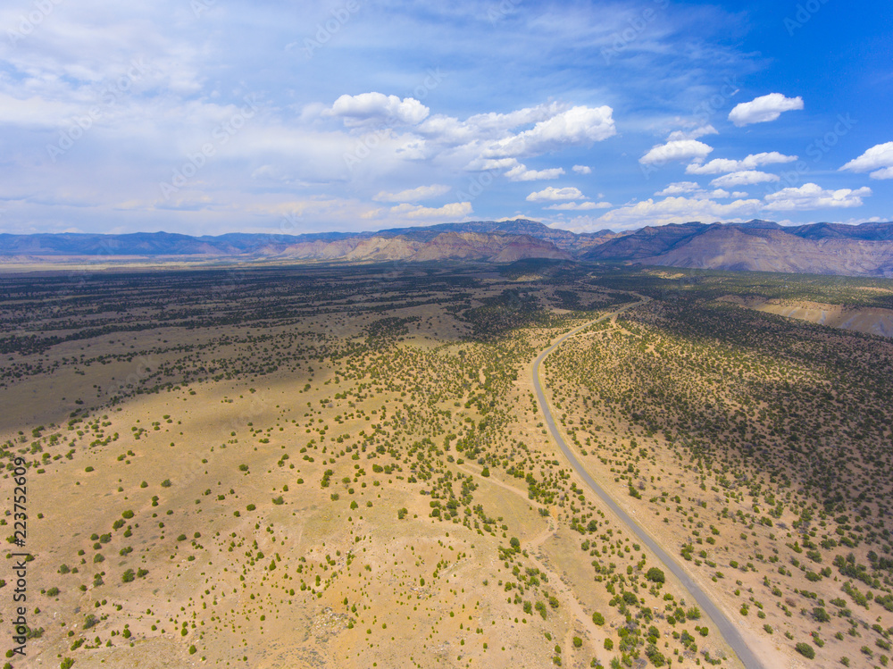 Aerial view of Horse Canyon and US Route 191 in central Utah, USA.