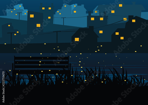 city riverside at nights backgrounds vector illustration