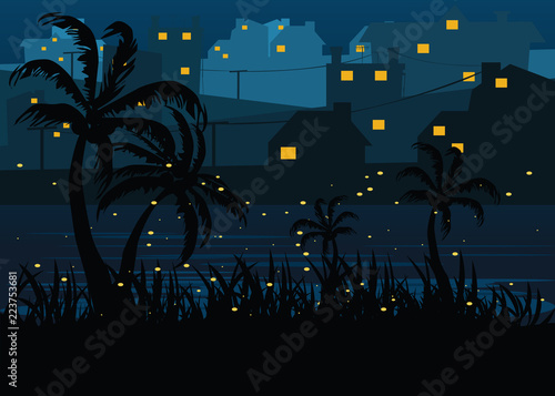 city riverside at nights backgrounds vector illustration