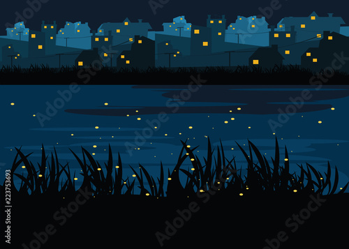 city riverside at nights backgrounds vector illustration