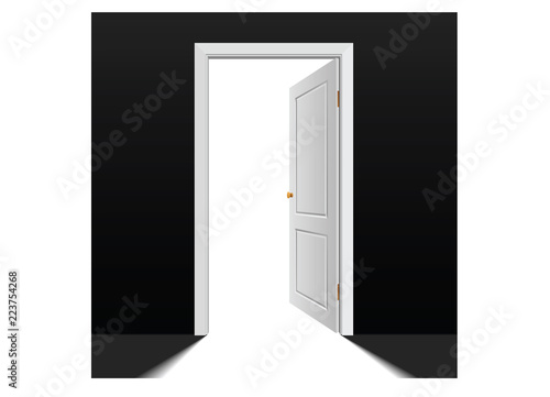 Fototapeta Naklejka Na Ścianę i Meble -  Doorway with an open white door. Welcome to the real world.