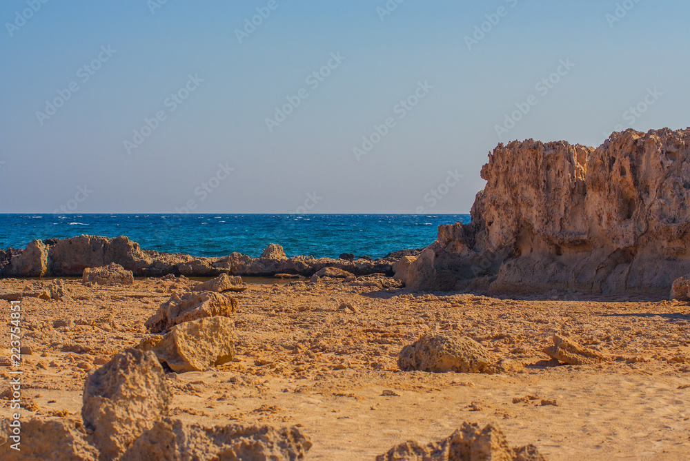 Volcanic stone on the coast of the sea in Cyprus