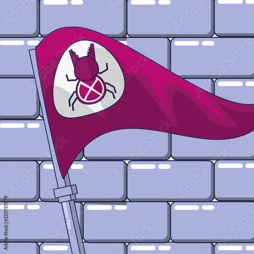flag with bug and wall