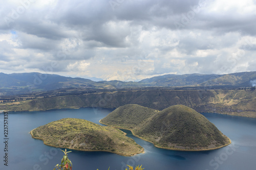 Views on the hike around vulcano lake cuicocha close to otavalo, ecuador