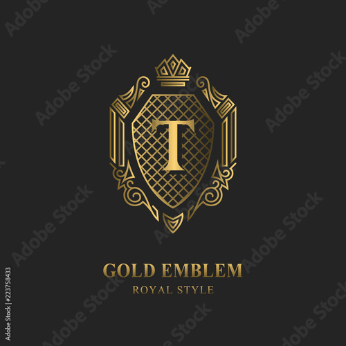 Royal monogram design. Luxury volumetric logo template. 3d line ornament. Emblem with letter T for Business sign, badge, crest, label, Boutique brand, Hotel, Restaurant, Heraldic. Vector illustration