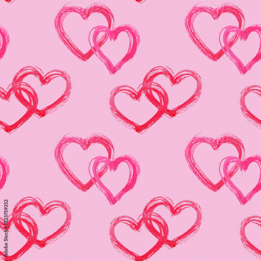 seamless pattern with hearts, watercolor hand drawed