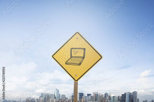 Traffic sign concept laptop