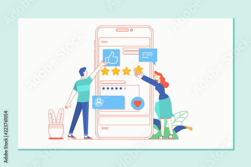 Review ,feedback, rating bubble speech on smartphone vector illustration