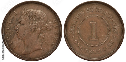 Obraz na plátně British Straits Settlements coin 1 one cent 1883, Queen Victoria head left, digi