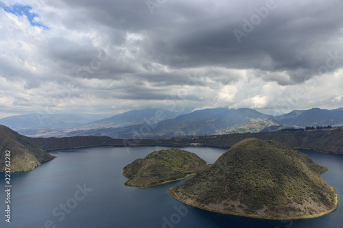 Views on the hike around vulcano lake cuicocha close to otavalo, ecuador