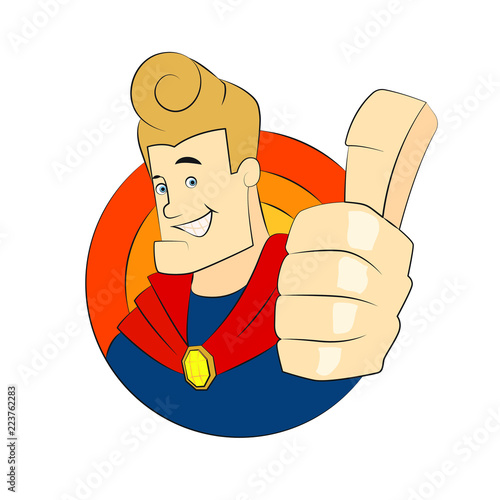 Superhero character thumb up illustration for digital and print