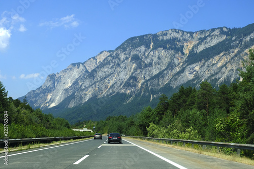 A highway in Italy, winding mountain route in the Alps, Italy. © kateafter