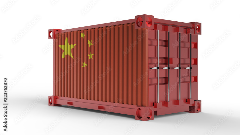 3d rendering of a shipping cargo container with China flag 3d rendering of a shipping cargo container with China flag