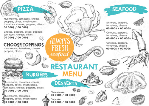 Restaurant cafe menu, template design. Food flyer.