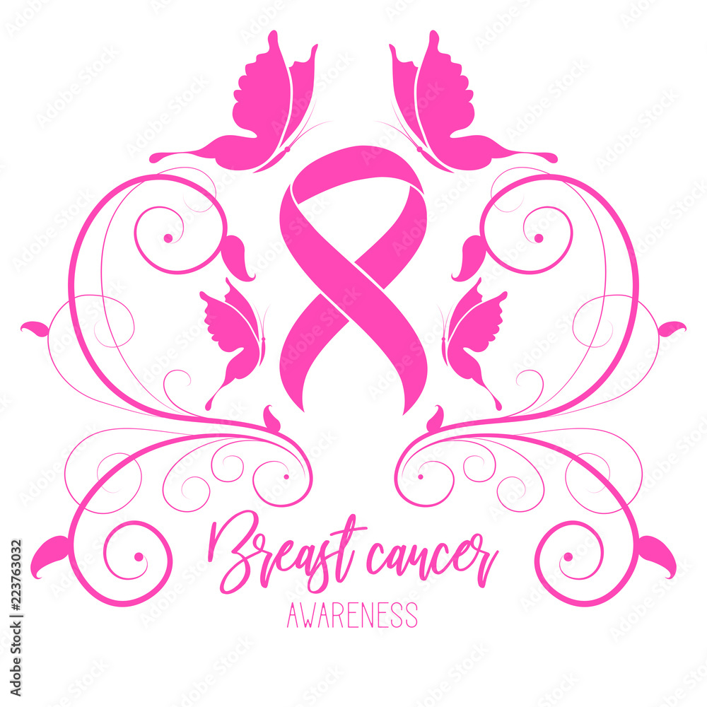 Breast Cancer Awareness Ribbon Background. Health care and medical info. Butterfly sign and pink ribbon. Vector illustration Breast Cancer Awareness Ribbon Background. Health care and medical info. Butterfly sign and pink ribbon. Vector illustration