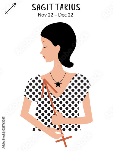 Sagittarius of zodiac and horoscope concept, vector art and illustration. Girl. Beautiful girl silhouette. Astrological sign as a beautiful women. Future telling, horoscope, alchemy, spirituality