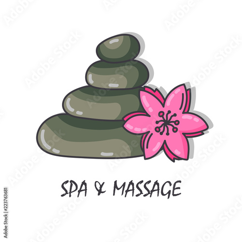 Spa and massage symbols grey stones with flower vector illustration