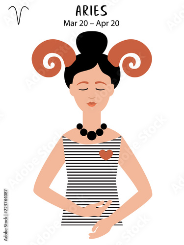 Aries and Ram of zodiac and horoscope concept, vector art, illustration. Beautiful girl silhouette. Astrological sign as a beautiful women. Future telling, horoscope, alchemy, spirituality, occultism