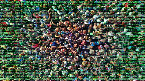 Obraz na płótnie Digital technologies and people crowd control background
