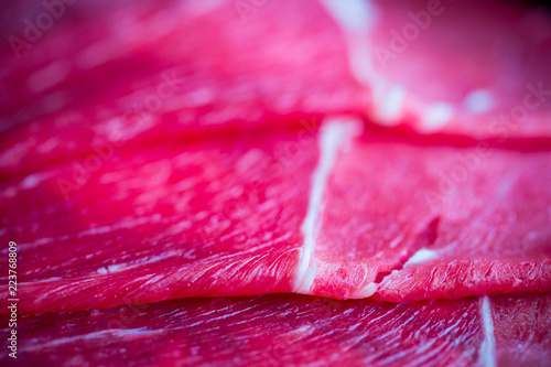 Close up beef slice in black plate  premium and fresh meal  serving for shabu shabu or sukiyaki . image for background  wallpaper  copy space and menu list.