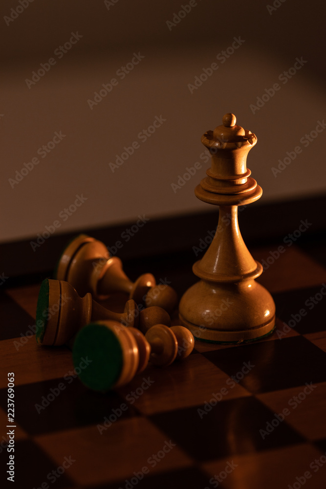 King Chess Piece lying on the side of Queen piece in the chessboard King Chess Piece lying on the side of Queen piece in the chessboard