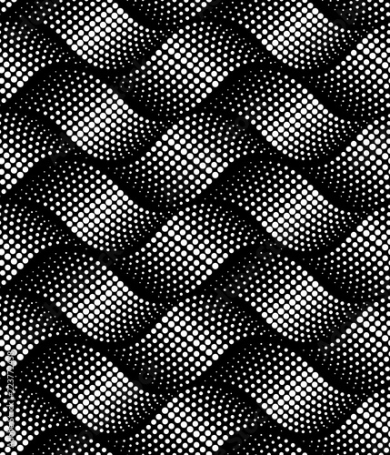 Vector seamless texture. Modern geometric background. Repeated pattern with wavy lines from dots.