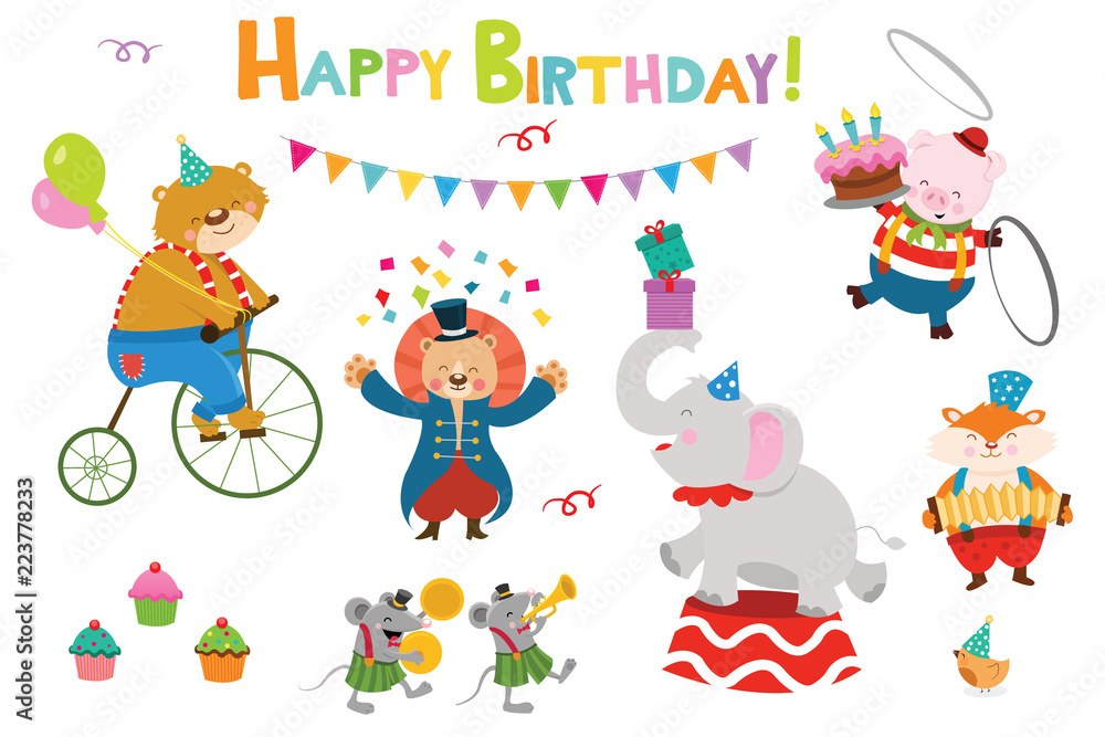 Cute Birthday Circus Characters