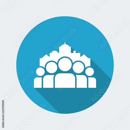 Cityscape and people community - Vector flat minimal icon