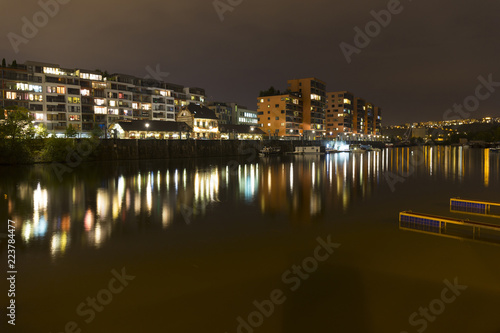 Luxury Living in Prague Marina in the Night, Holesovice, the most cool Prague District, Czech Republic photo