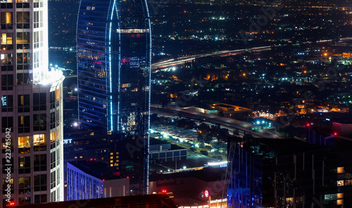 Fototapeta Naklejka Na Ścianę i Meble -  Aerial view of Downtown Los Angeles, CA at night
