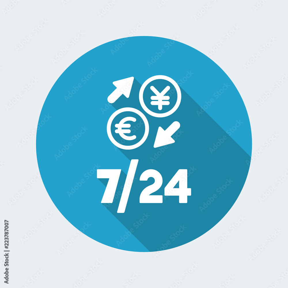 Foreign currency exchange 7/24 - Euro - Yen - Vector web icon Foreign currency exchange 7/24 - Euro - Yen - Vector web icon