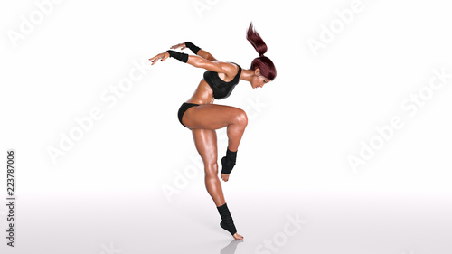 Dancing athlete woman, fit dancer girl standing on toes on white background, 3D rendering © freestyle_images