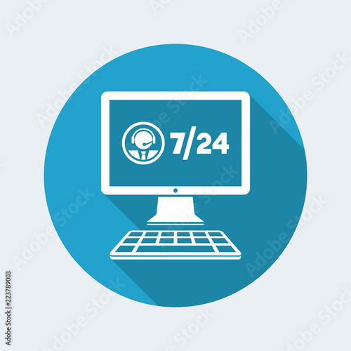 7/24 computer assistance - Vector flat icon