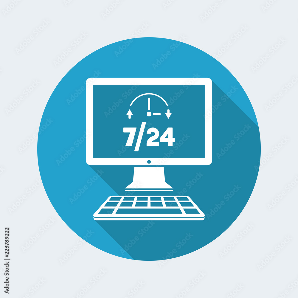 Full time 7/24 computer service - Vector flat icon